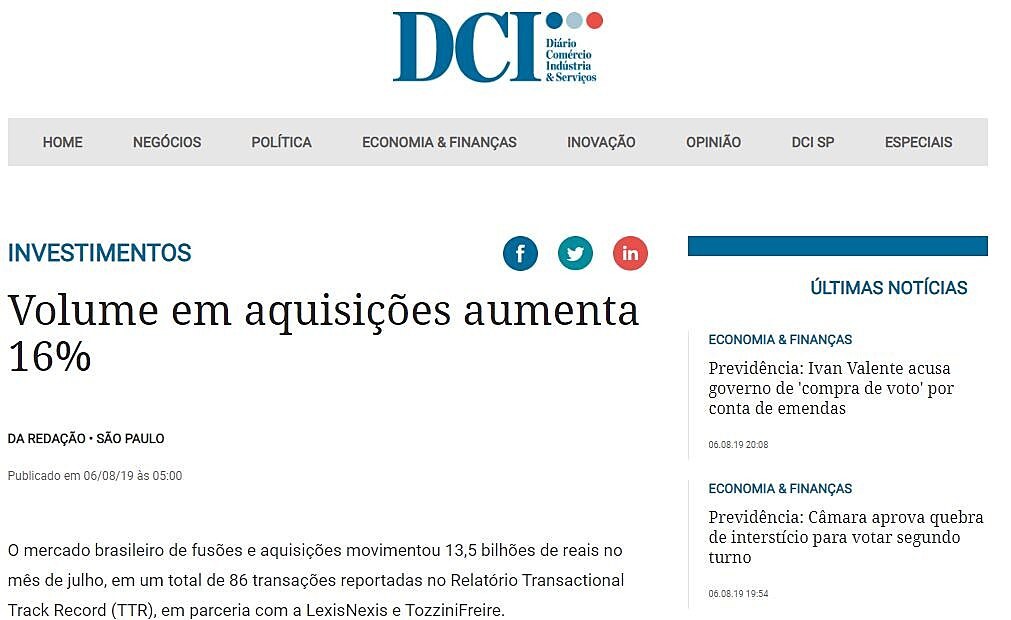 Volume em aquisies aumenta 16%